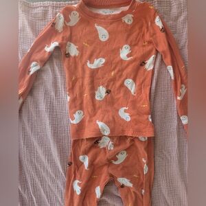 Kids Ghost Print Pajamas - Orange